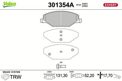 Комплект тормозных колодок, дисковый тормоз VALEO 301354A