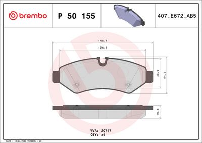 Комплект тормозных колодок, дисковый тормоз BREMBO P 50 155