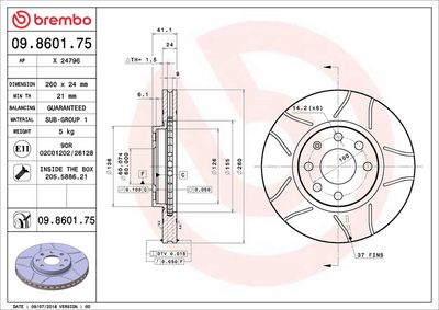 Тормозной диск BREMBO 09.8601.75