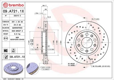 Тормозной диск BREMBO 09.A721.1X