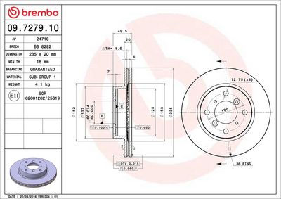 Тормозной диск BREMBO 09.7279.10