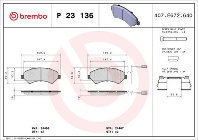 Bremžu uzliku kompl., Disku bremzes BREMBO P 23 136