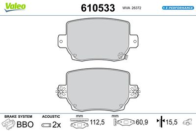 Bremžu uzliku kompl., Disku bremzes VALEO 610533
