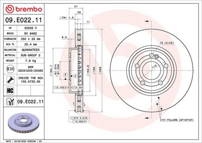 Тормозной диск BREMBO 09.E022.11