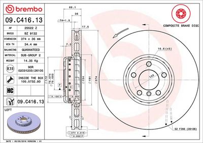 Bremžu diski BREMBO 09.C416.13