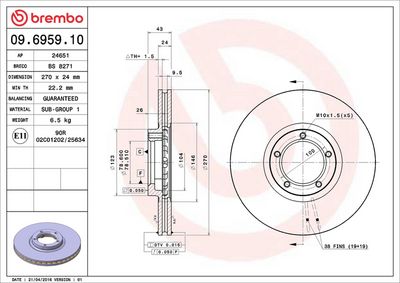 Тормозной диск BREMBO 09.6959.10