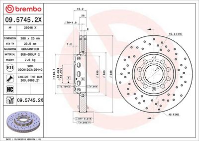 Тормозной диск BREMBO 09.5745.2X