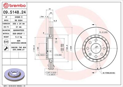 Тормозной диск BREMBO 09.5148.24