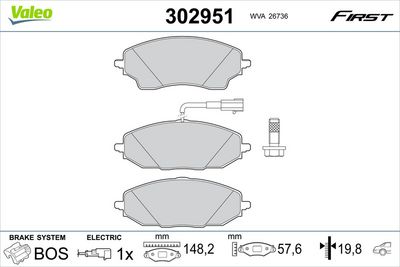 Bremžu uzliku kompl., Disku bremzes VALEO 302951