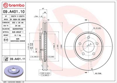Тормозной диск BREMBO 09.A401.11
