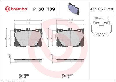 Bremžu uzliku kompl., Disku bremzes BREMBO P 50 139