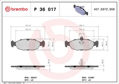 Bremžu uzliku kompl., Disku bremzes BREMBO P 36 017