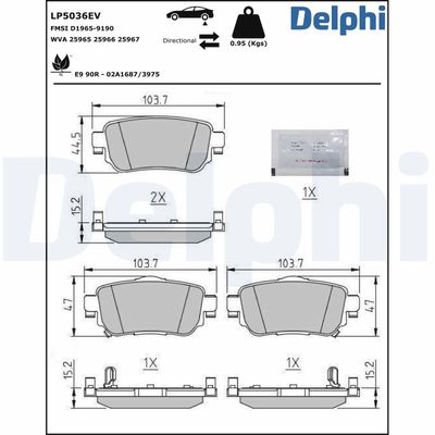 Bremžu uzliku kompl., Disku bremzes DELPHI LP5036EV