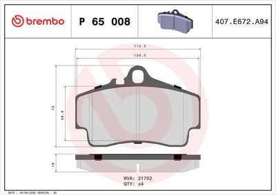 Bremžu uzliku kompl., Disku bremzes BREMBO P 65 008