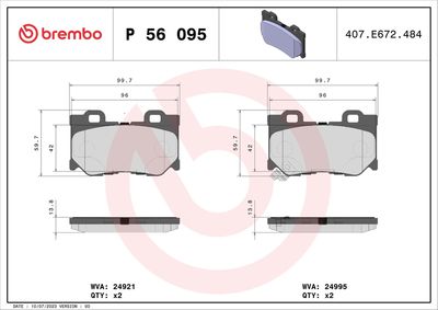 Bremžu uzliku kompl., Disku bremzes BREMBO P 56 095