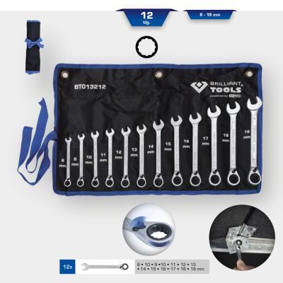 Uzmaucamo uzgriežņu atslēgu komplekts ar sprūdmehānismu KS TOOLS BT013212