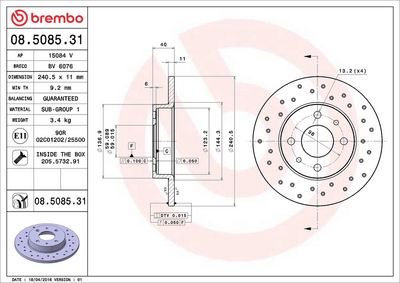 Тормозной диск BREMBO 08.5085.31