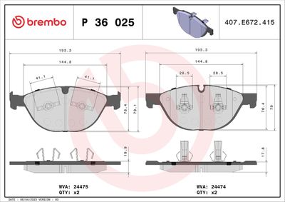 Bremžu uzliku kompl., Disku bremzes BREMBO P 36 025