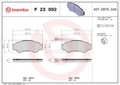 Bremžu uzliku kompl., Disku bremzes BREMBO P 23 092