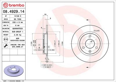 Тормозной диск BREMBO 08.4929.14