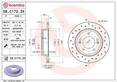 Тормозной диск BREMBO 08.C172.2X
