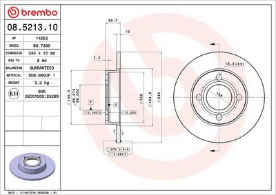 Тормозной диск BREMBO 08.5213.10