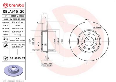 Тормозной диск BREMBO 08.A915.21