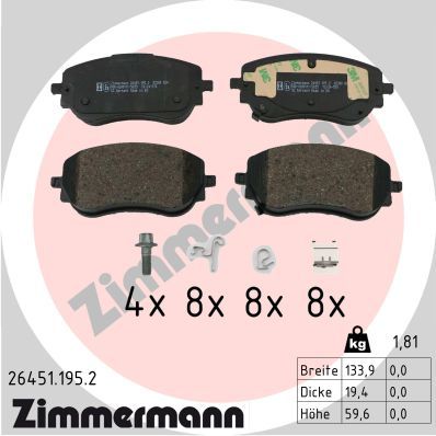 Bremžu uzliku kompl., Disku bremzes ZIMMERMANN 26451.195.2