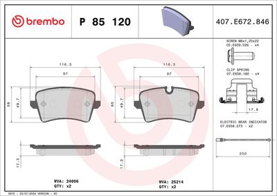 Комплект тормозных колодок, дисковый тормоз BREMBO P 85 120