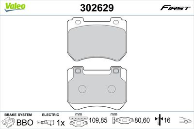 Bremžu uzliku kompl., Disku bremzes VALEO 302629