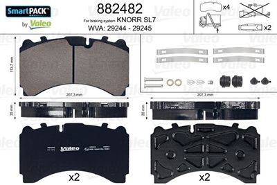 Bremžu uzliku kompl., Disku bremzes VALEO 882482