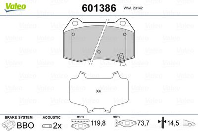 Bremžu uzliku kompl., Disku bremzes VALEO 601386