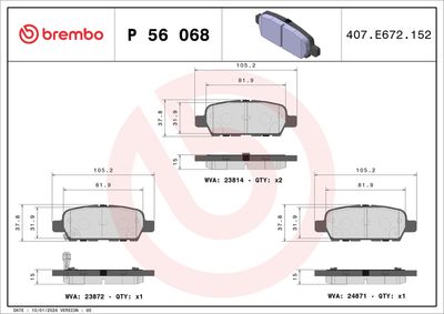 Bremžu uzliku kompl., Disku bremzes BREMBO P 56 068