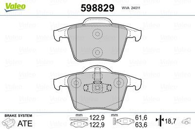 Bremžu uzliku kompl., Disku bremzes VALEO 598829