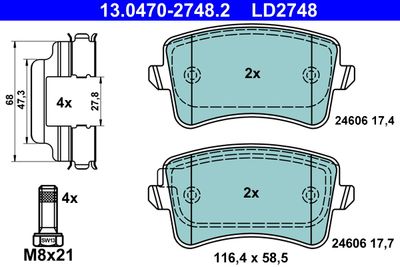 Bremžu uzliku kompl., Disku bremzes ATE 13.0470-2748.2