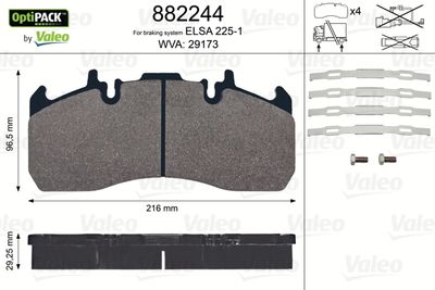 Bremžu uzliku kompl., Disku bremzes VALEO 882244
