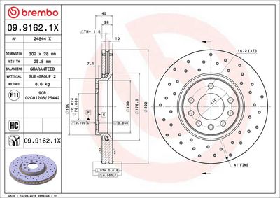 Тормозной диск BREMBO 09.9162.1X