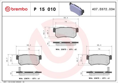 Bremžu uzliku kompl., Disku bremzes BREMBO P 15 010
