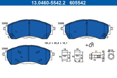 Bremžu uzliku kompl., Disku bremzes ATE 13.0460-5542.2
