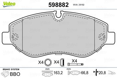 Bremžu uzliku kompl., Disku bremzes VALEO 598882