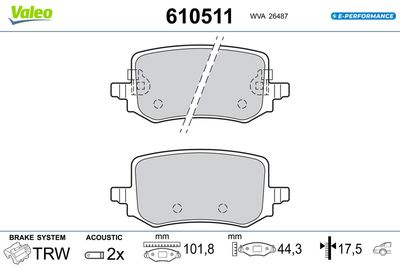 Bremžu uzliku kompl., Disku bremzes VALEO 610511