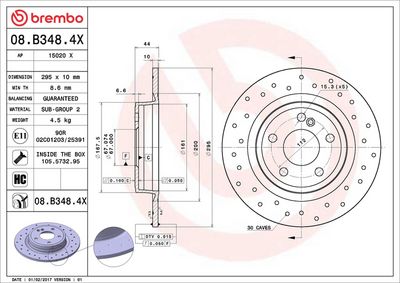 Тормозной диск BREMBO 08.B348.4X