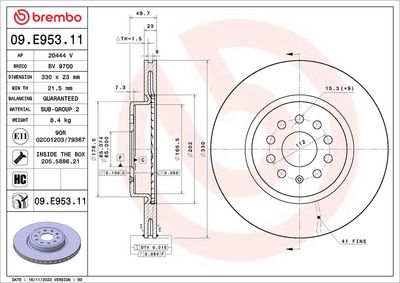Тормозной диск BREMBO 09.E953.11