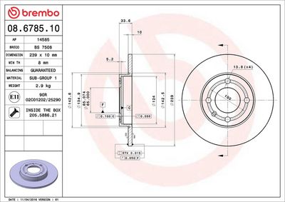 Тормозной диск BREMBO 08.6785.10