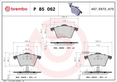 Bremžu uzliku kompl., Disku bremzes BREMBO P 85 062