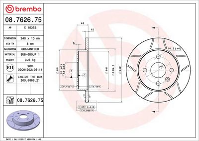 Тормозной диск BREMBO 08.7626.75