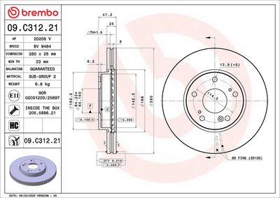 Тормозной диск BREMBO 09.C312.21