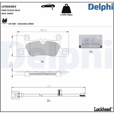 Комплект тормозных колодок, дисковый тормоз DELPHI LP5063EV