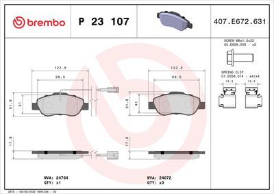 Bremžu uzliku kompl., Disku bremzes BREMBO P 23 107