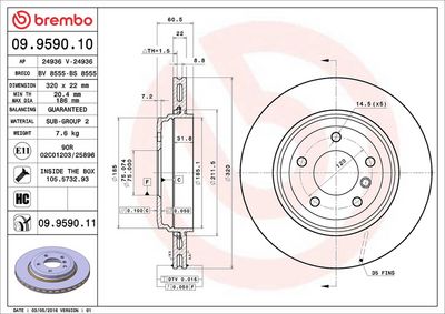 Тормозной диск BREMBO 09.9590.11